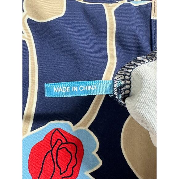 J McLaughlin Top Women Medium Navy Rose Floral Catalina Cloth Bold Summer Preppy - Picture 7 of 11